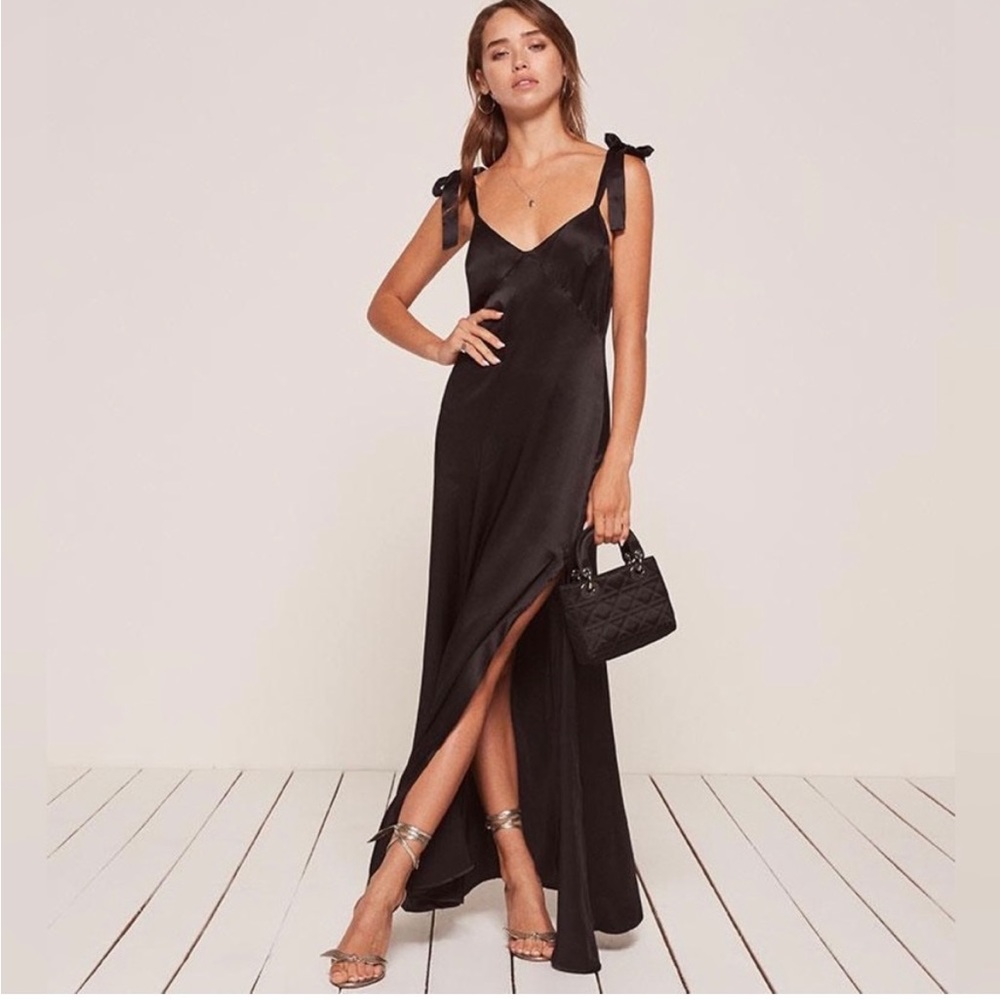 Reformation Black Silk Tanya Gown || Bridesmaid dress wedding guest formal prom